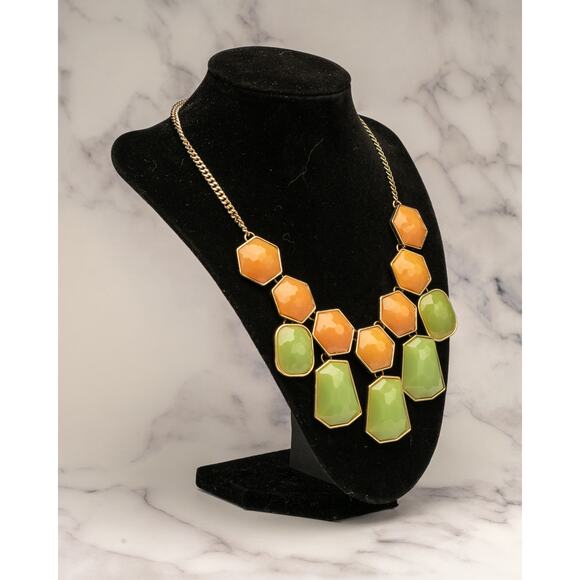 Colorful Green & Orange Resin Bubble Bib Statement Necklace - Picture 2 of 5